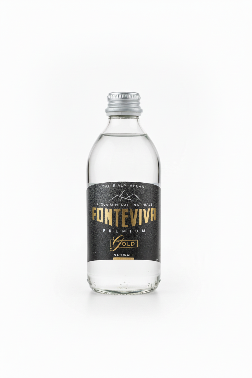 Fonteviva Silver Premium 330ml sparkling water with silver cap on white background